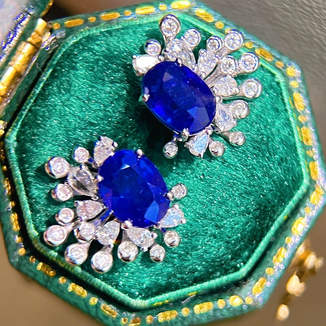 14k Gold 3.05 Ctw Vivid Blue Natural Sapphire & Diamond Earrings - 3