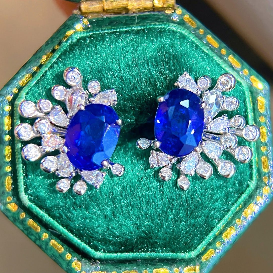 14k Gold 3.05 Ctw Vivid Blue Natural Sapphire & Diamond Earrings - 4