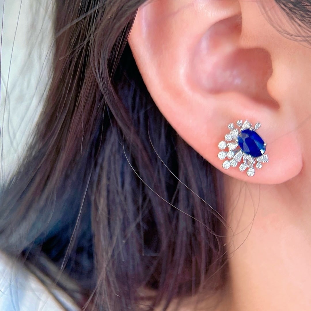 14k Gold 3.05 Ctw Vivid Blue Natural Sapphire & Diamond Earrings - 5