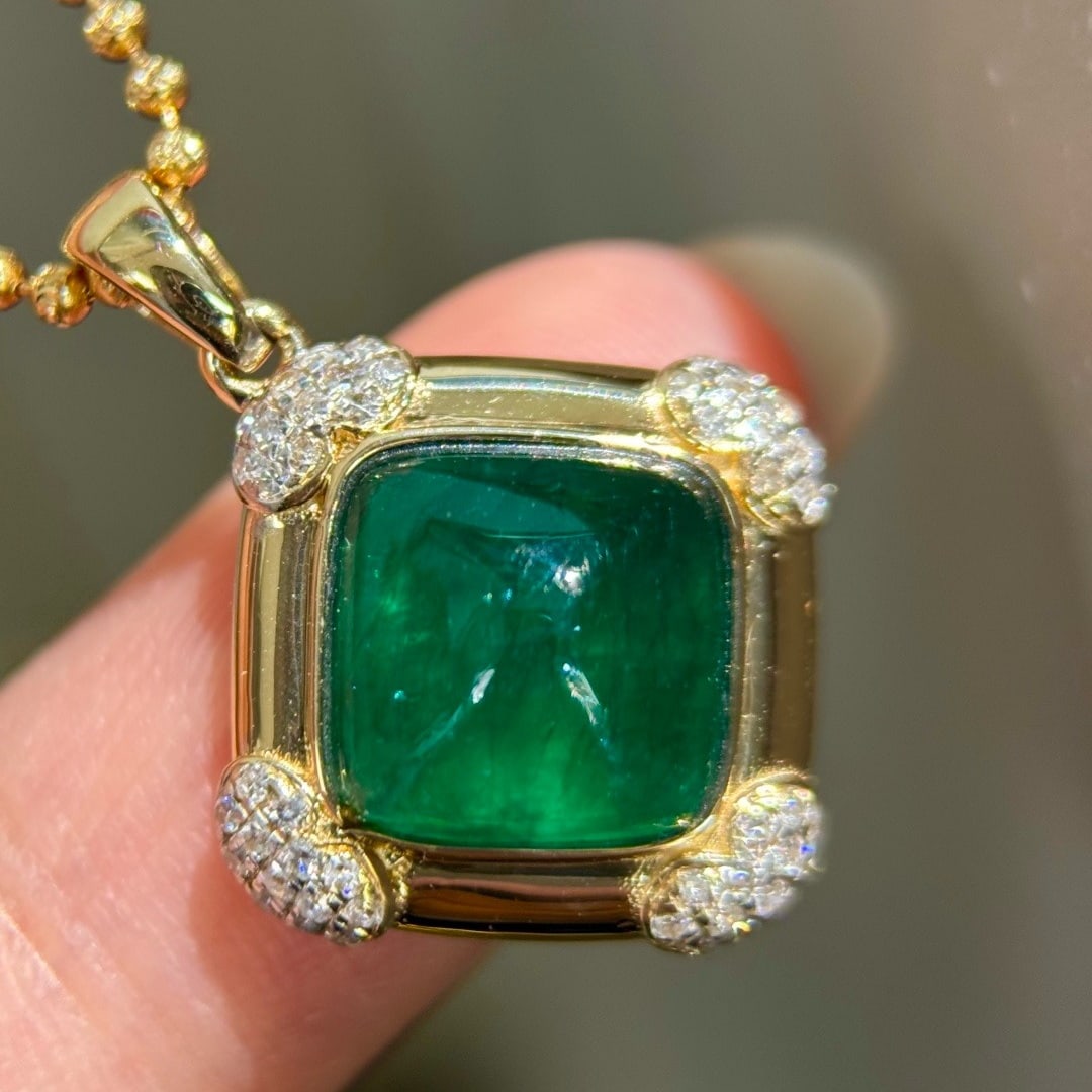 14k Gold 3.54 Ctw Natural Emerald & Diamond Pendant( Without Chain ) (1 of 8)