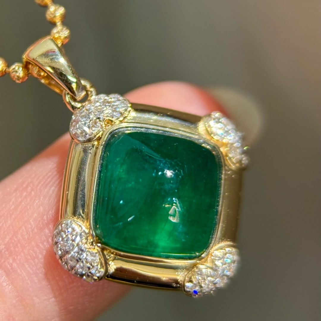 14k Gold 3.54 Ctw Natural Emerald & Diamond Pendant( Without Chain ) - 2