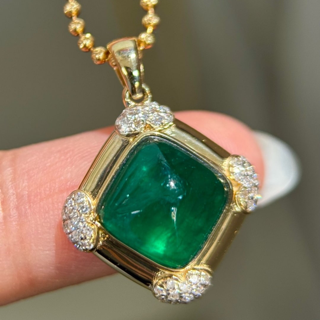 14k Gold 3.54 Ctw Natural Emerald & Diamond Pendant( Without Chain ) - 3