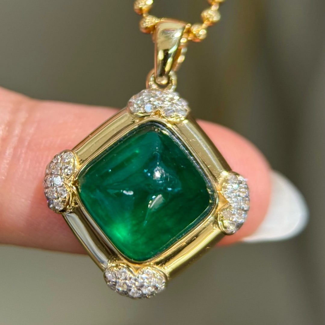14k Gold 3.54 Ctw Natural Emerald & Diamond Pendant( Without Chain ) - 4