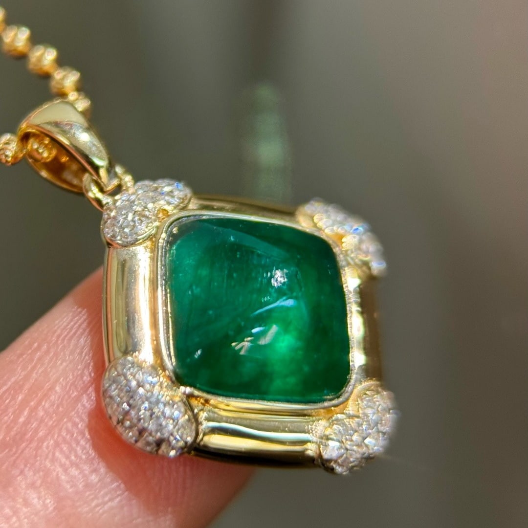 14k Gold 3.54 Ctw Natural Emerald & Diamond Pendant( Without Chain ) - 5
