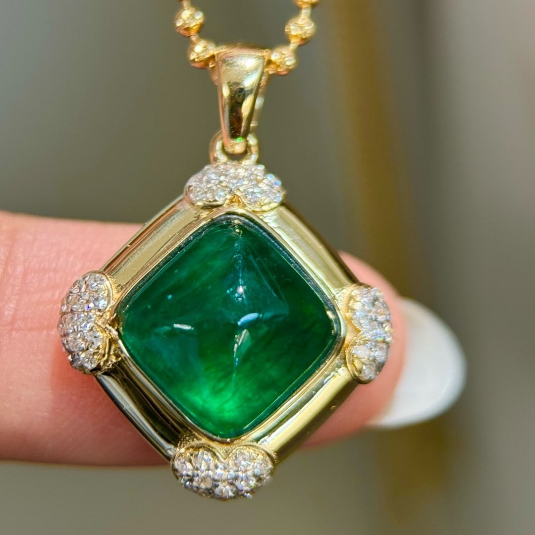 14k Gold 3.54 Ctw Natural Emerald & Diamond Pendant( Without Chain ) - 6