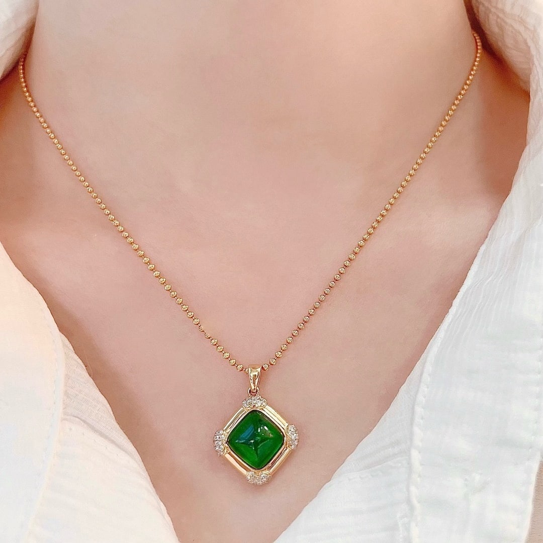 14k Gold 3.54 Ctw Natural Emerald & Diamond Pendant( Without Chain ) - 7
