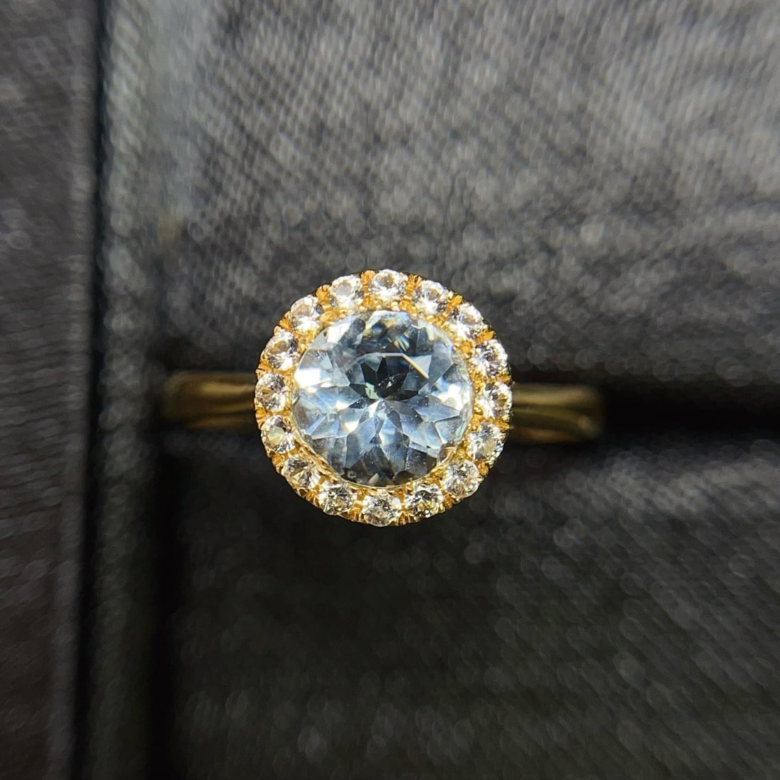 14k Gold 0.80 Ct Natural Aquamarine & Sapphire Ring - 2