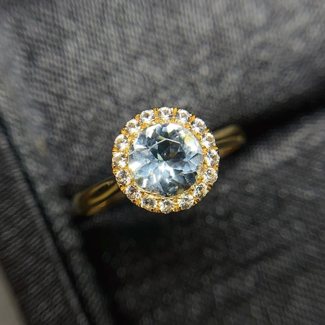 14k Gold 0.80 Ct Natural Aquamarine & Sapphire Ring - 3