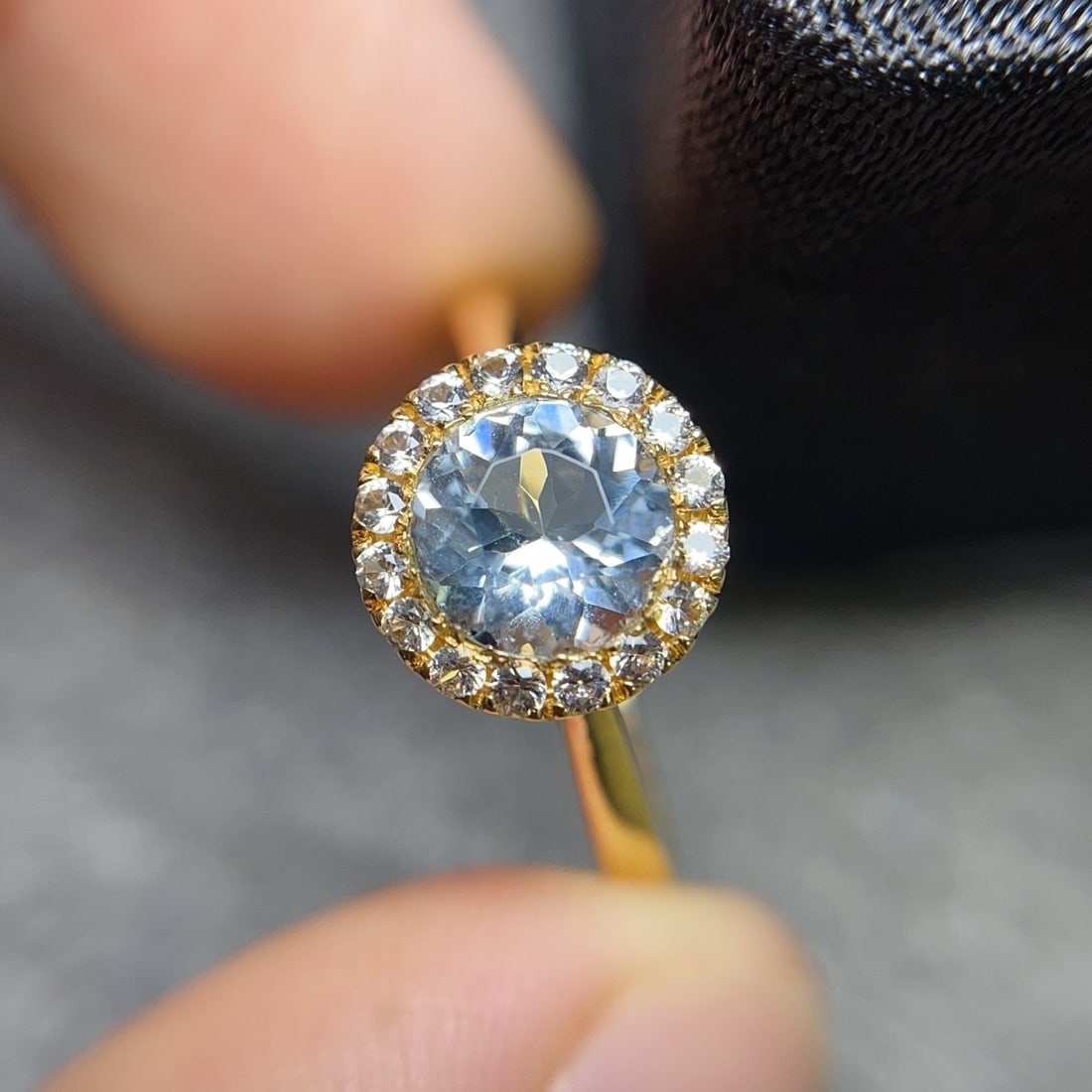 14k Gold 0.80 Ct Natural Aquamarine & Sapphire Ring - 5
