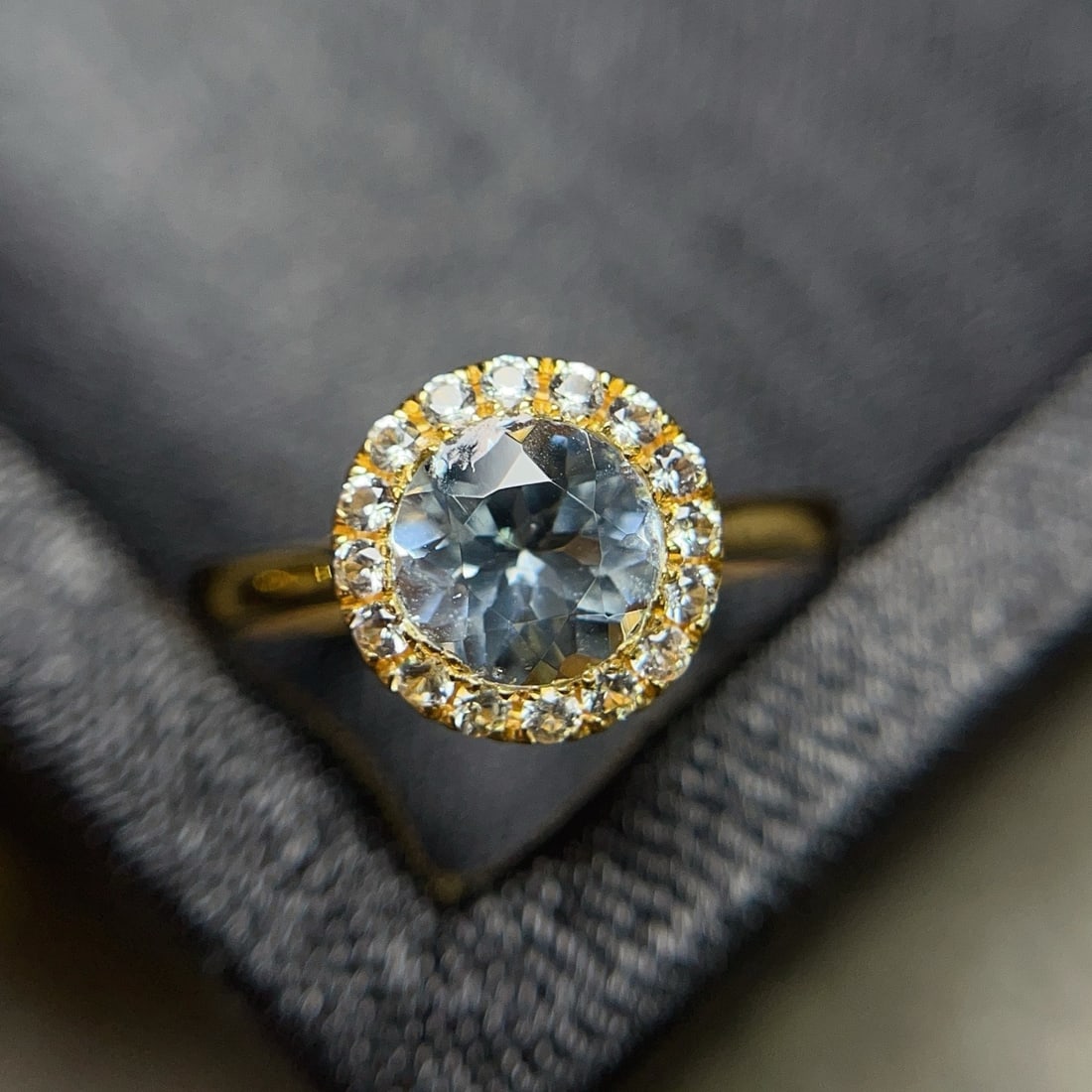 14k Gold 0.80 Ct Natural Aquamarine & Sapphire Ring - 6