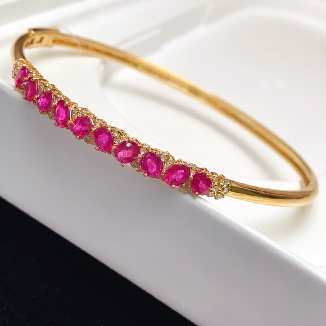 14k Gold 3.35 Ct Natural Ruby & Diamond Bangle - 2