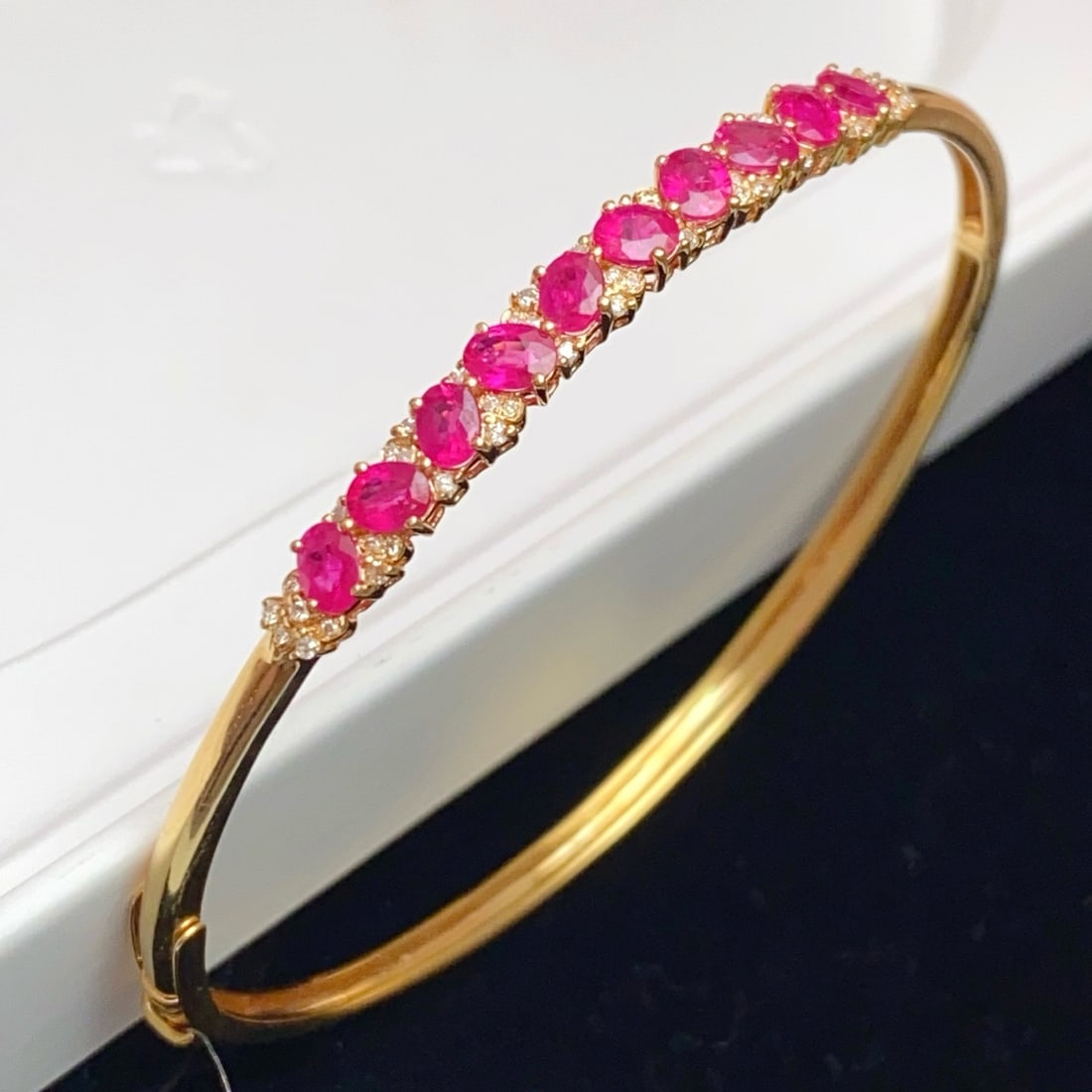 14k Gold 3.35 Ct Natural Ruby & Diamond Bangle - 3