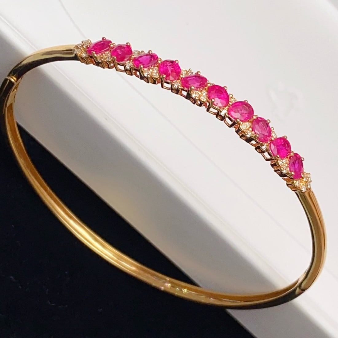 14k Gold 3.35 Ct Natural Ruby & Diamond Bangle - 4
