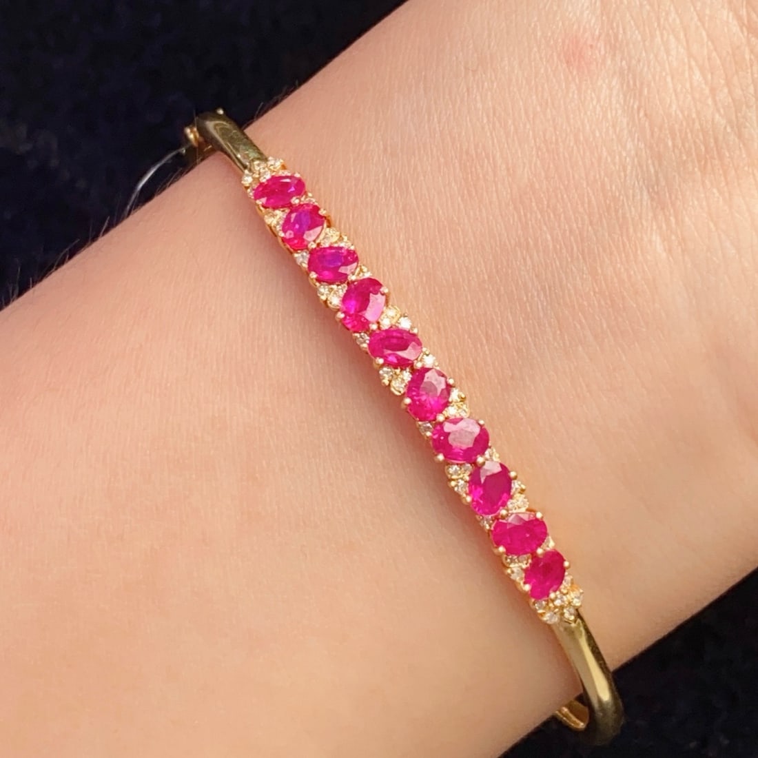 14k Gold 3.35 Ct Natural Ruby & Diamond Bangle - 5