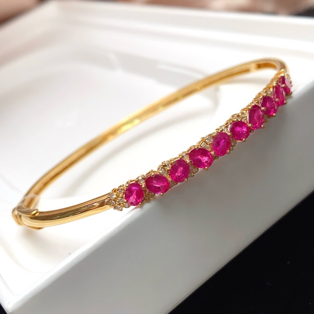 14k Gold 3.35 Ct Natural Ruby & Diamond Bangle - 6