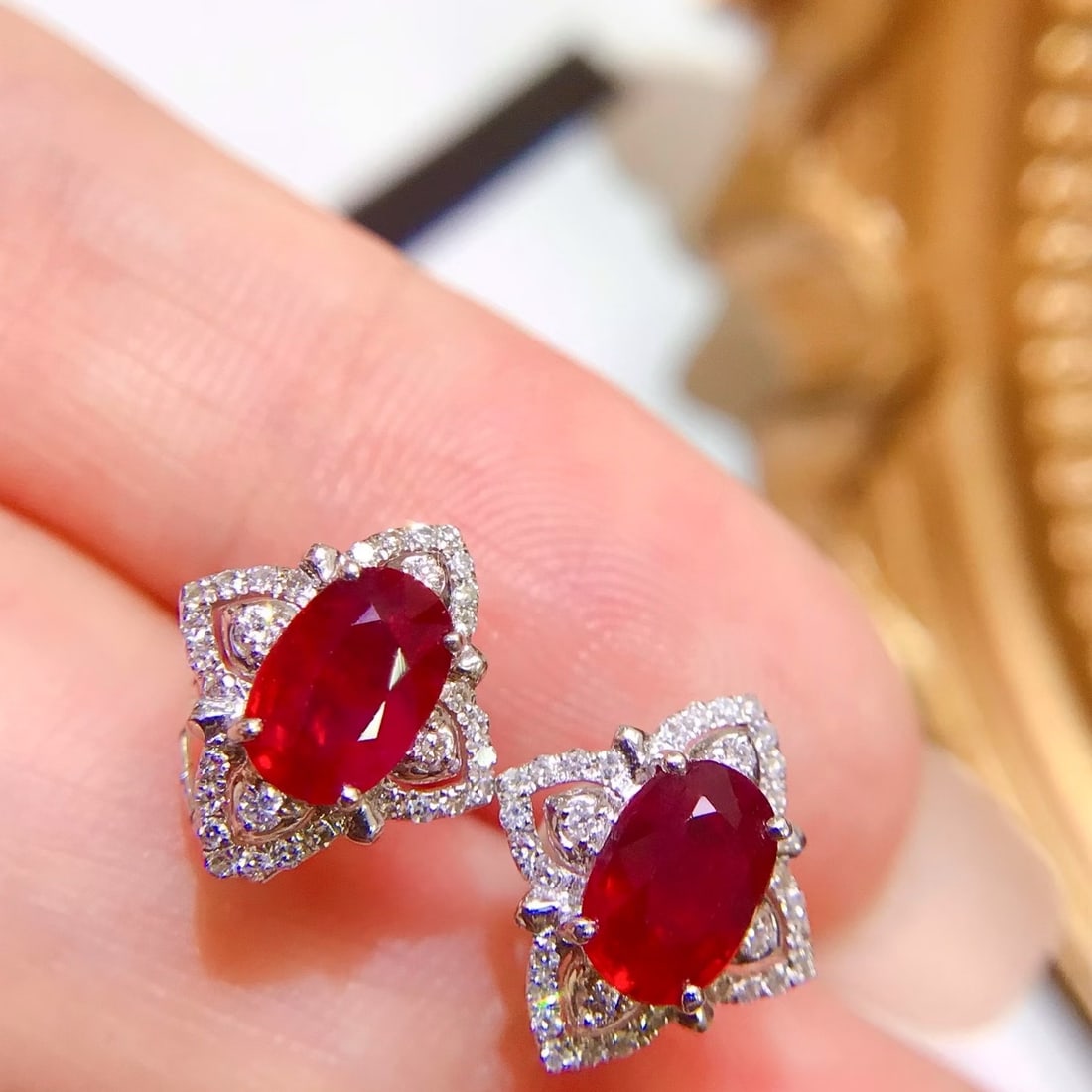 14k Gold 1.93 Ctw Natural Ruby & Diamond Earrings - 2