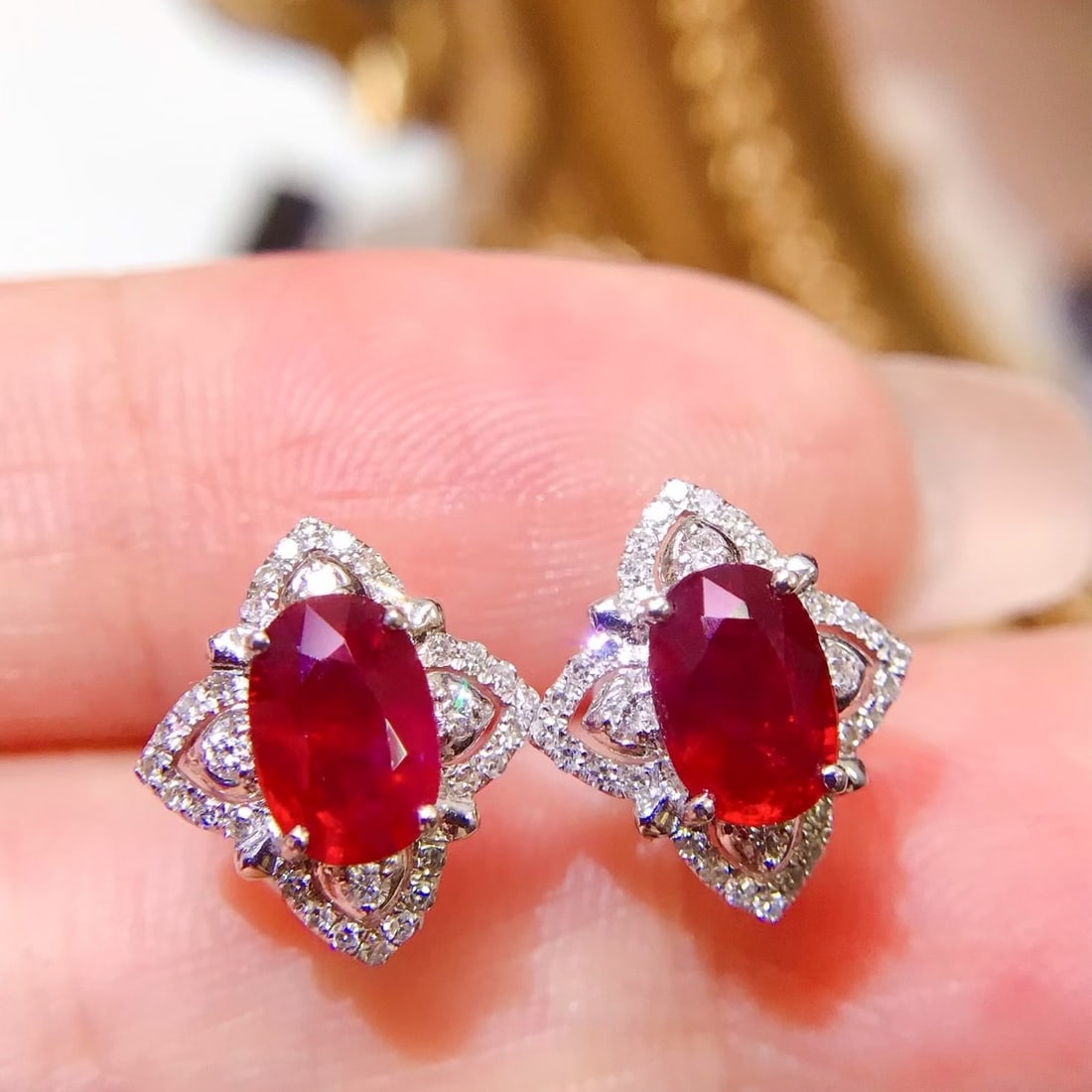 14k Gold 1.93 Ctw Natural Ruby & Diamond Earrings - 3