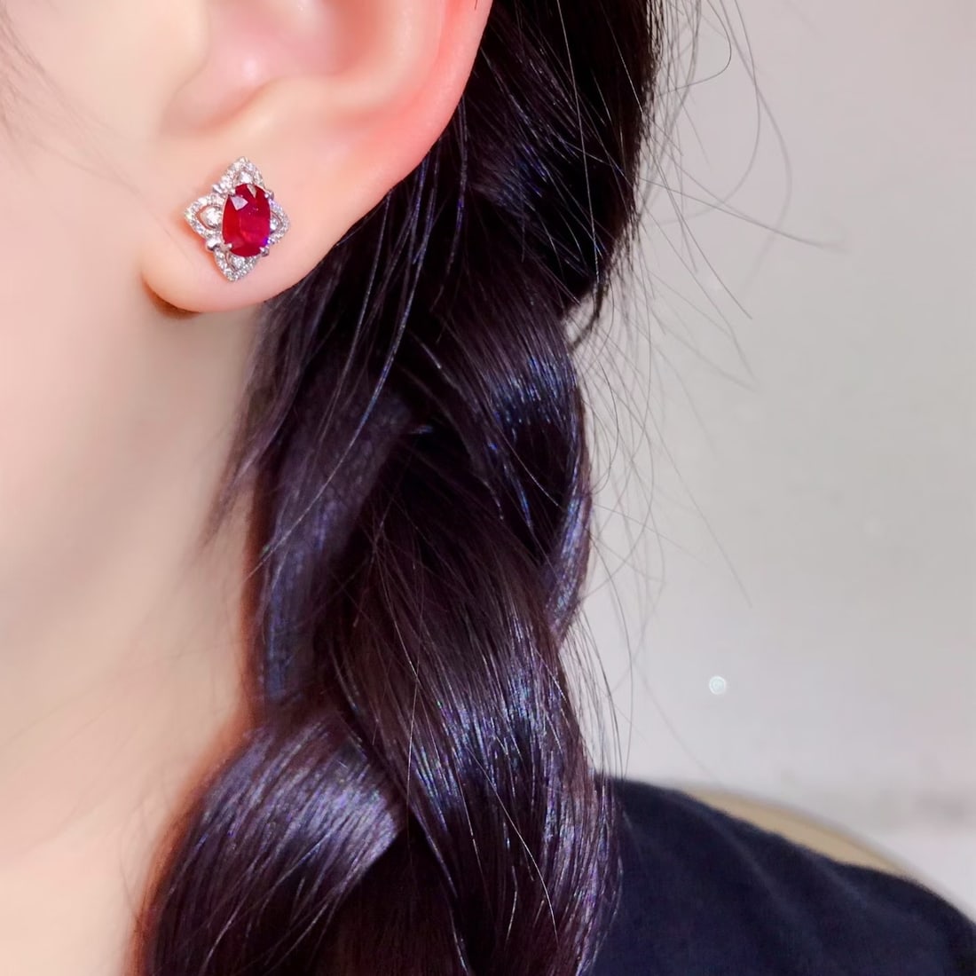 14k Gold 1.93 Ctw Natural Ruby & Diamond Earrings - 4