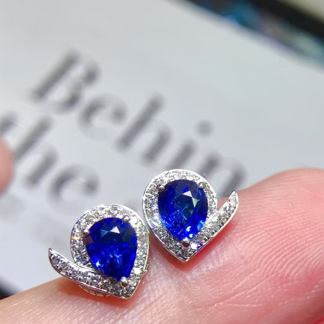 14k Gold 1.55 Ctw Natural Sapphire & Diamond Earrings - 3