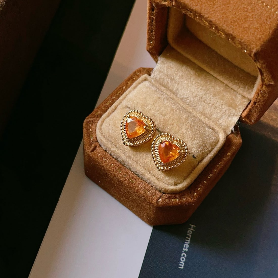 14k Gold 1 Ct Natural Spessartine & Diamond Earrings - 2