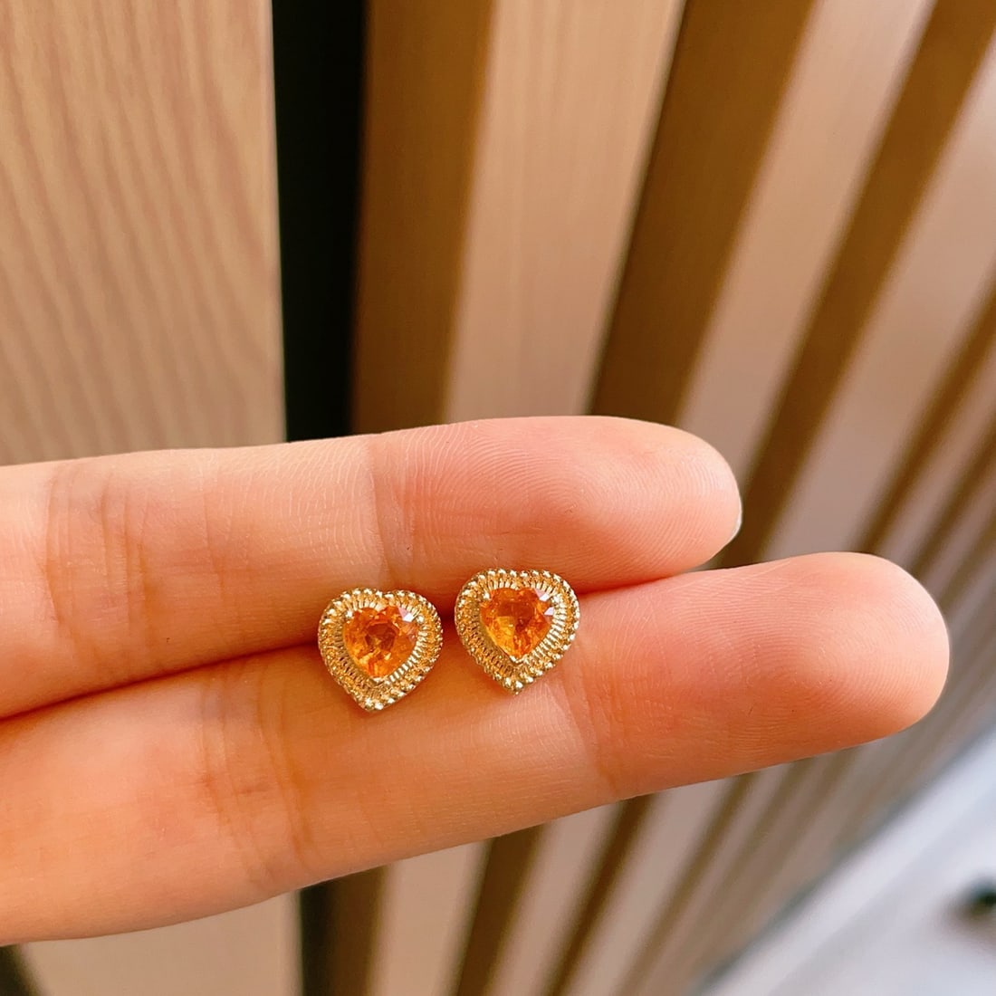 14k Gold 1 Ct Natural Spessartine & Diamond Earrings - 4