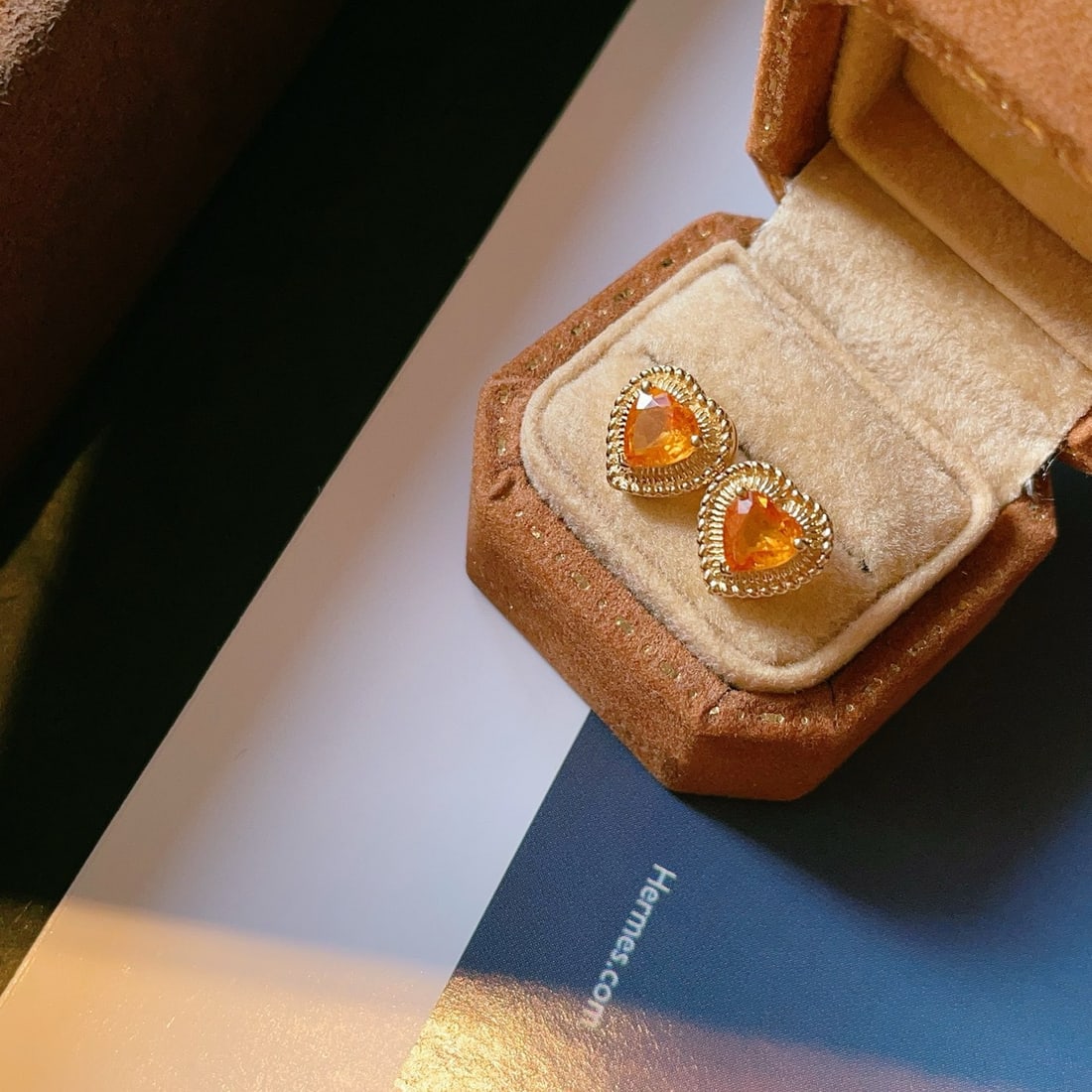 14k Gold 1 Ct Natural Spessartine & Diamond Earrings - 6