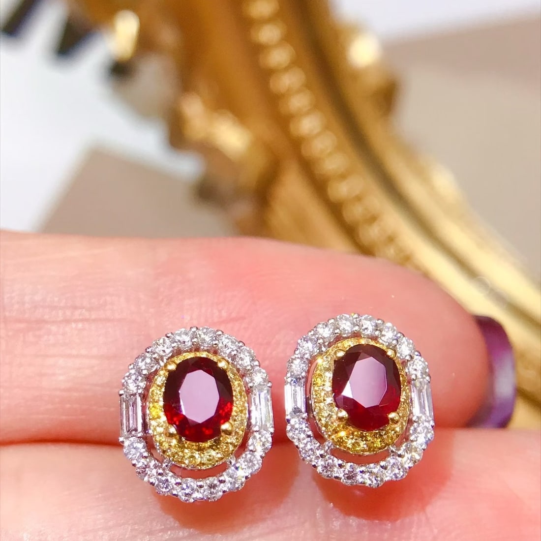 14k Gold 1.71 Ctw Natural Ruby & Diamond Earrings - 2