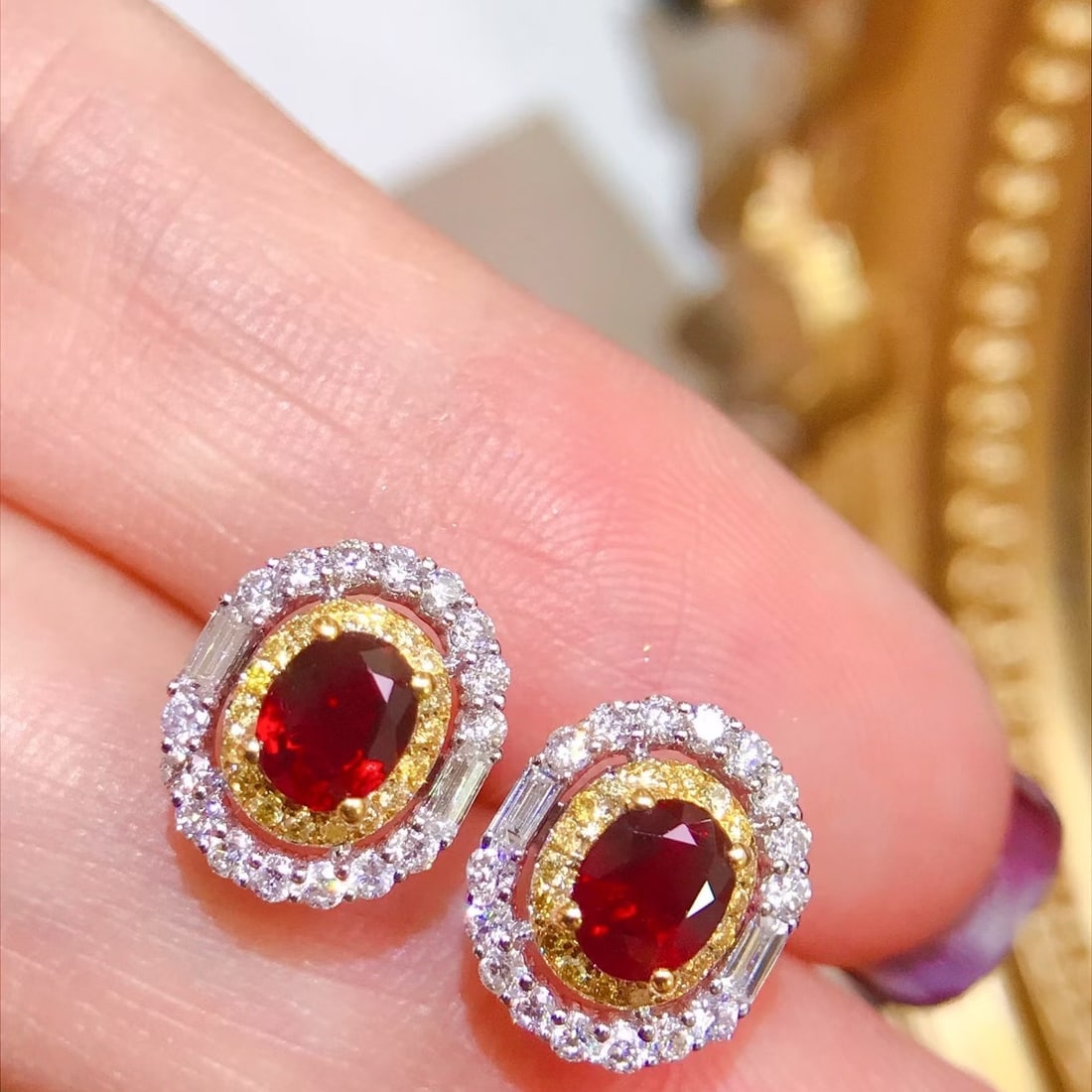 14k Gold 1.71 Ctw Natural Ruby & Diamond Earrings - 3