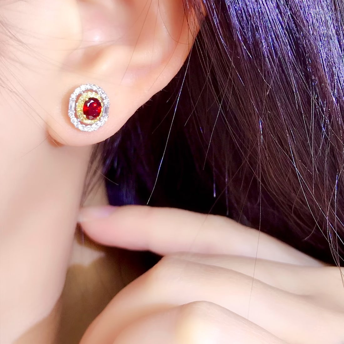 14k Gold 1.71 Ctw Natural Ruby & Diamond Earrings - 4