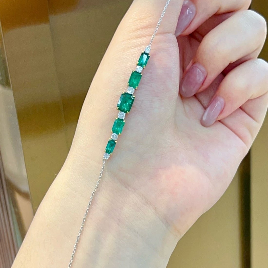 14k Gold 2.3 Ct Natural Emerald & Diamond Bracelet - 6