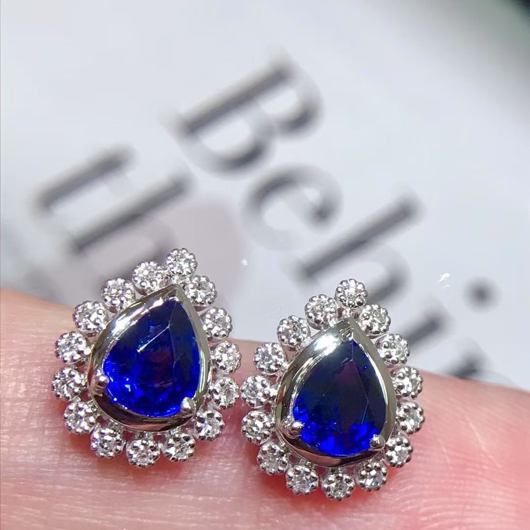 14k Gold 1.7 Ctw Natural Sapphire & Diamond Earrings - 2