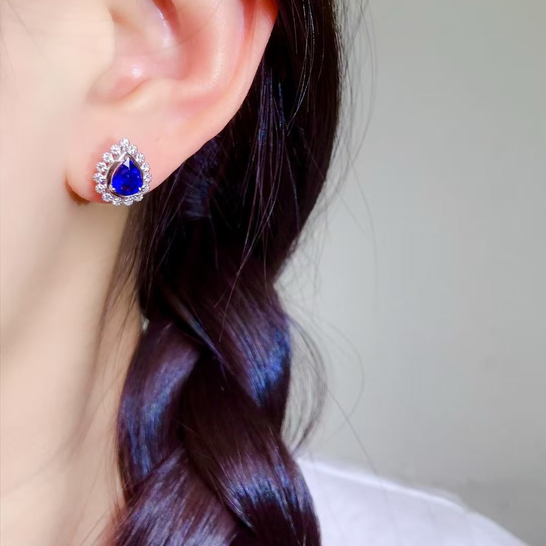 14k Gold 1.7 Ctw Natural Sapphire & Diamond Earrings - 3