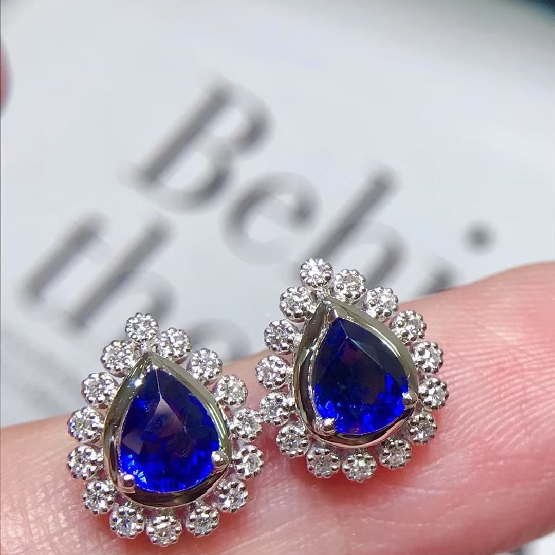 14k Gold 1.7 Ctw Natural Sapphire & Diamond Earrings - 4