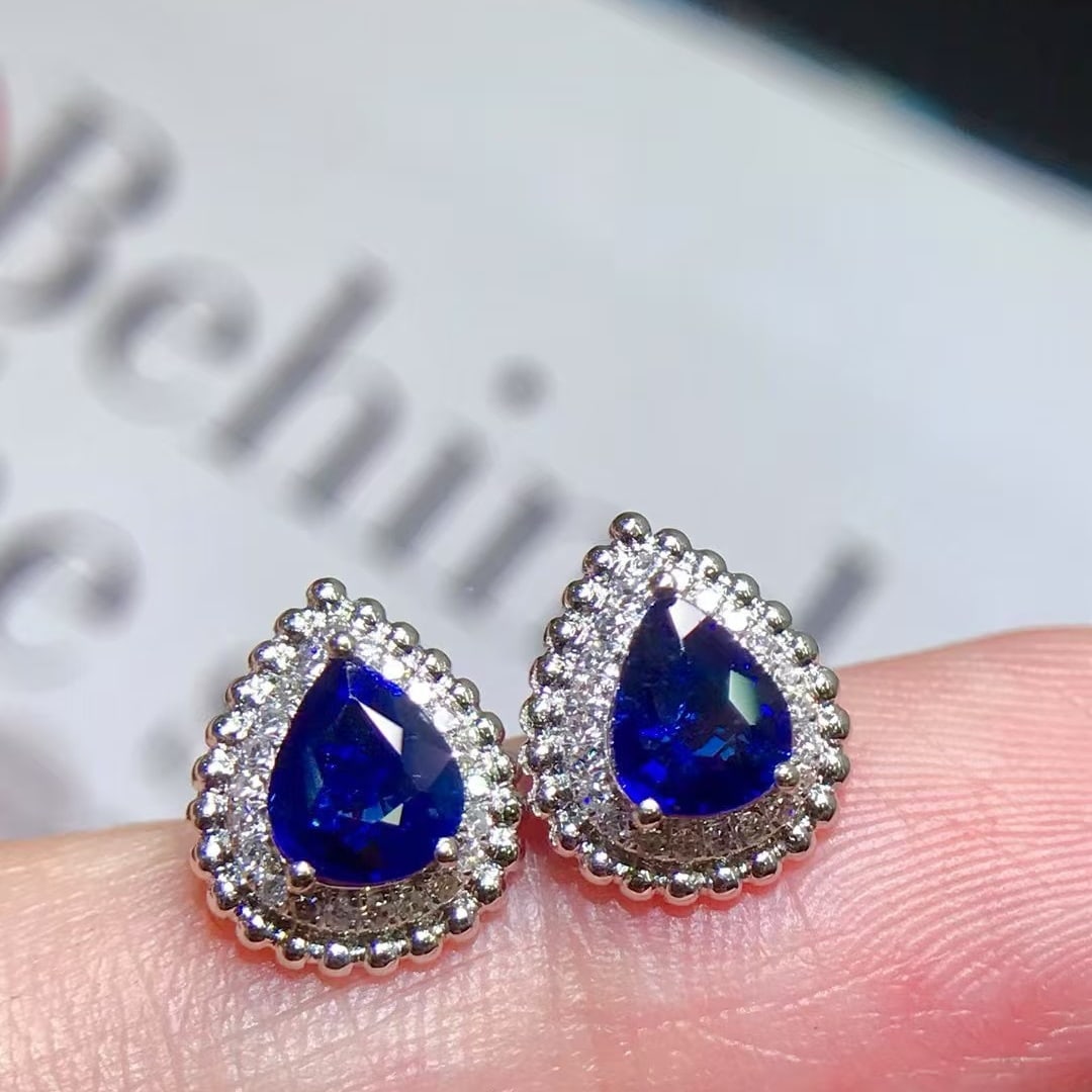 14k Gold 1.53 Ctw Natural Sapphire & Diamond Earrings - 2