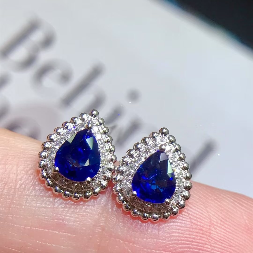 14k Gold 1.53 Ctw Natural Sapphire & Diamond Earrings - 3