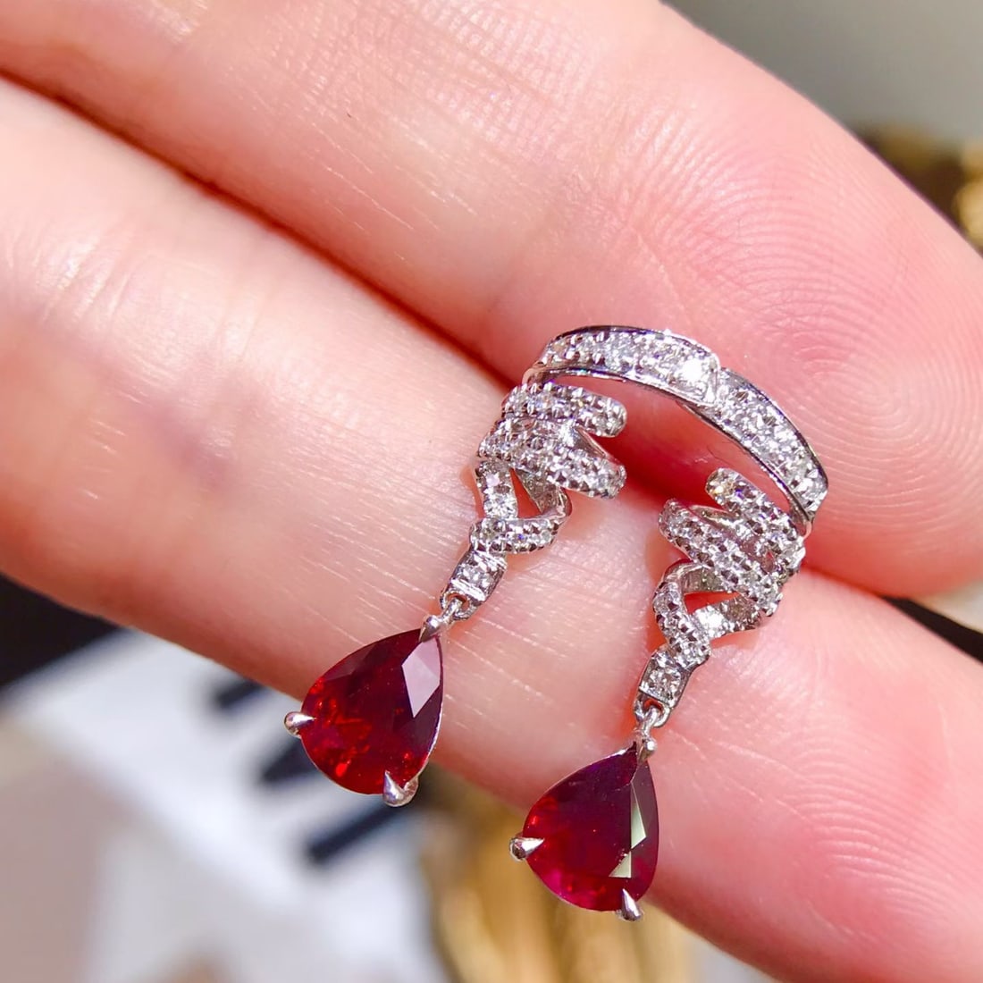 14k Gold 1.73 Ctw Vivid Red Natural Ruby & Diamond Earrings - 2