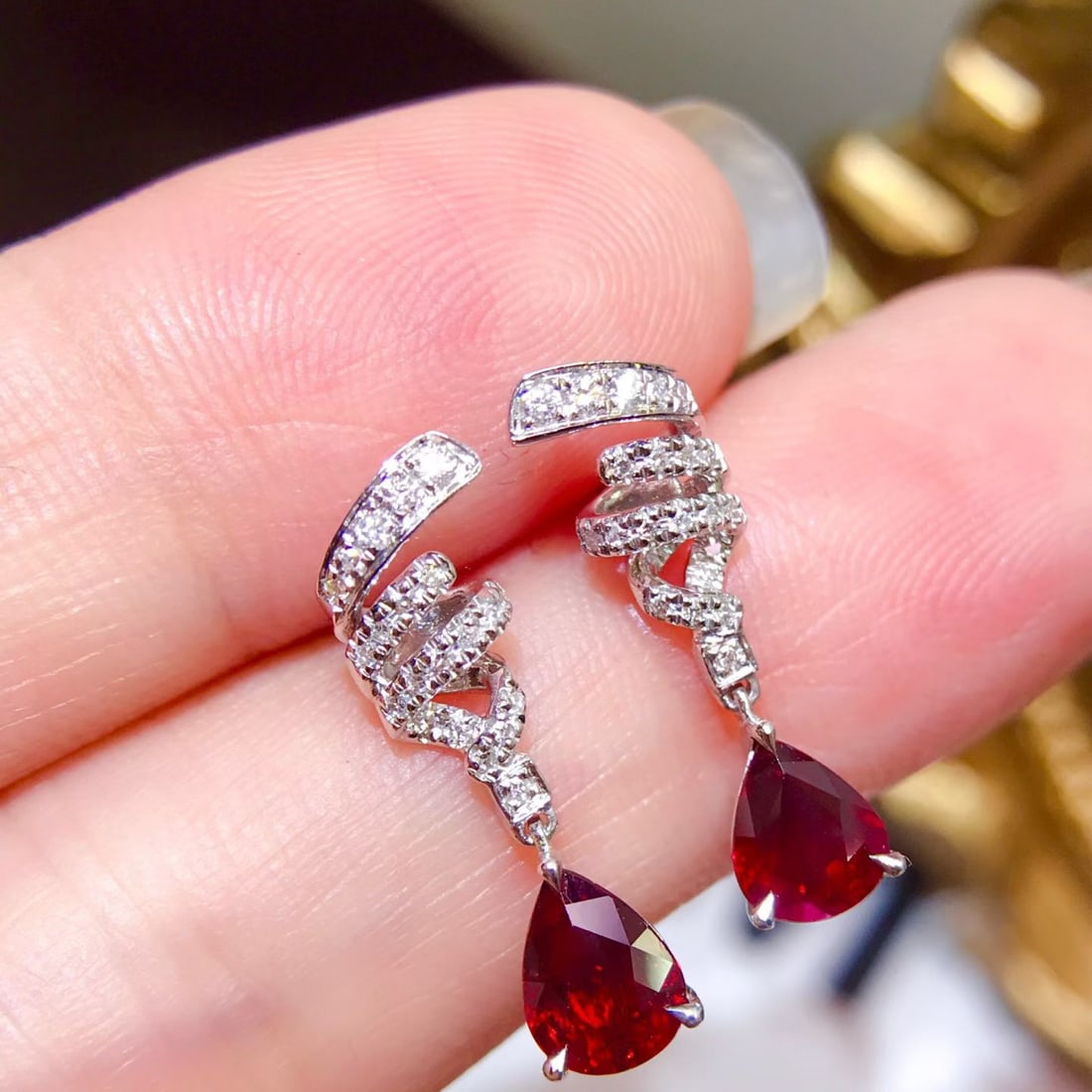 14k Gold 1.73 Ctw Vivid Red Natural Ruby & Diamond Earrings - 3