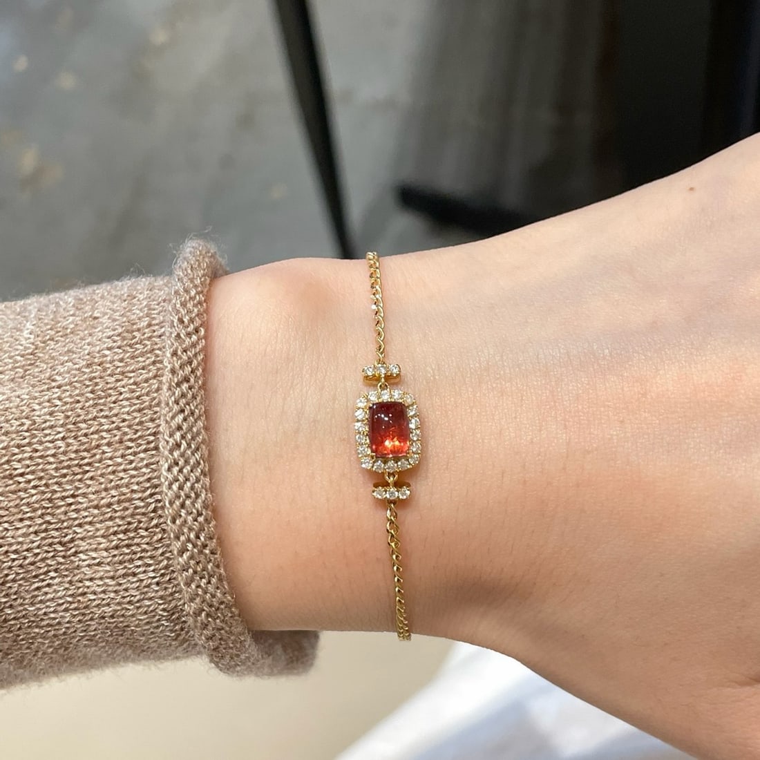 14k Gold 1 Ct Natural Tourmaline & Diamond Bracelet - 6