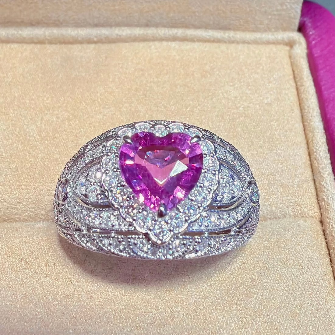 14k Gold 2.22 Ctw Natural Sapphire & Diamond Ring: Ref:231170391 // gold content:14k gold // ring size:7. 25us // // main gemstone:sapphire // shape:heart // carat weight:1. 52ct // color:purple // treatment:natural // // adjacent gemstone 2 : diamond