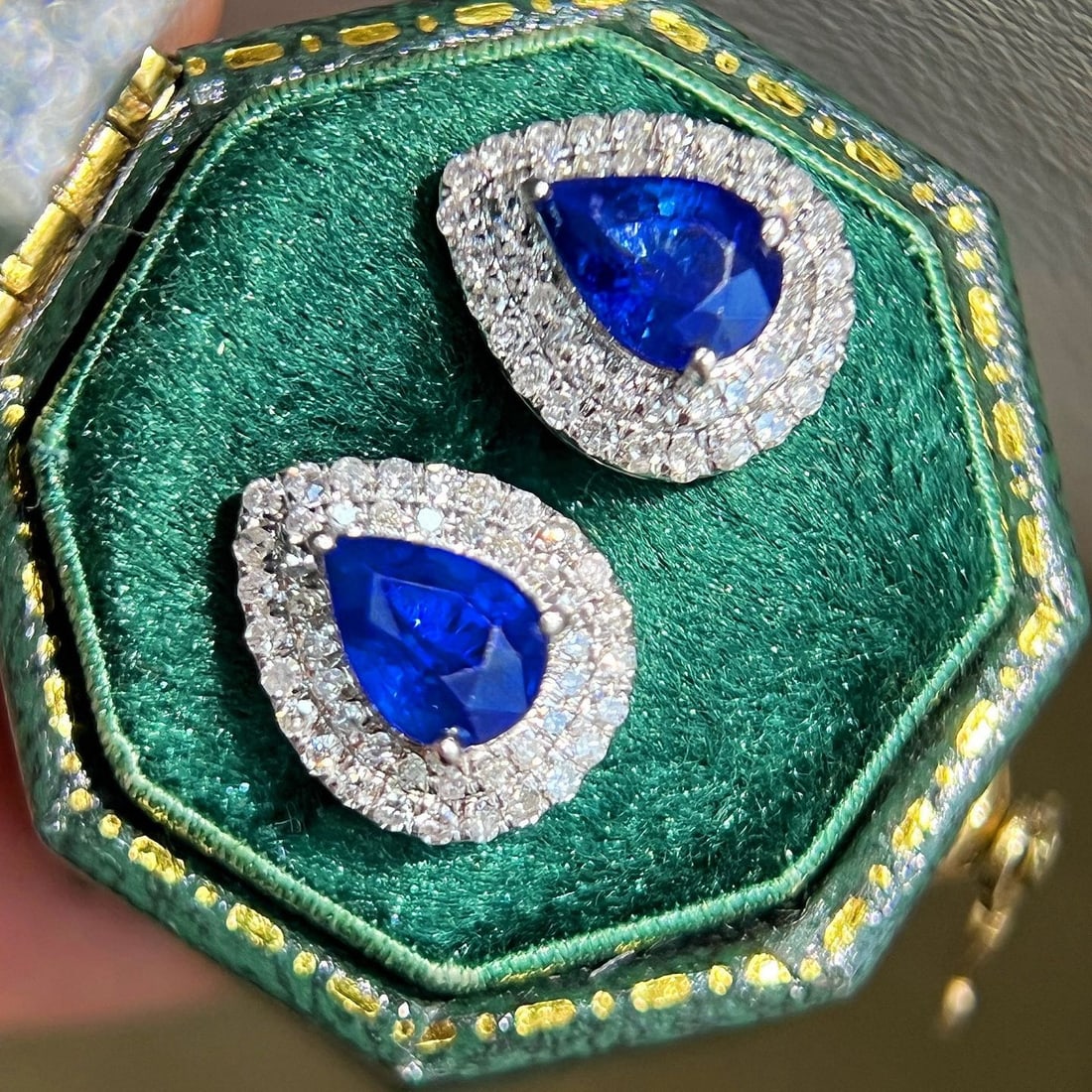 14k Gold 2.33 Ctw Vivid Blue Natural Sapphire & Diamond Earrings (1 of 7)