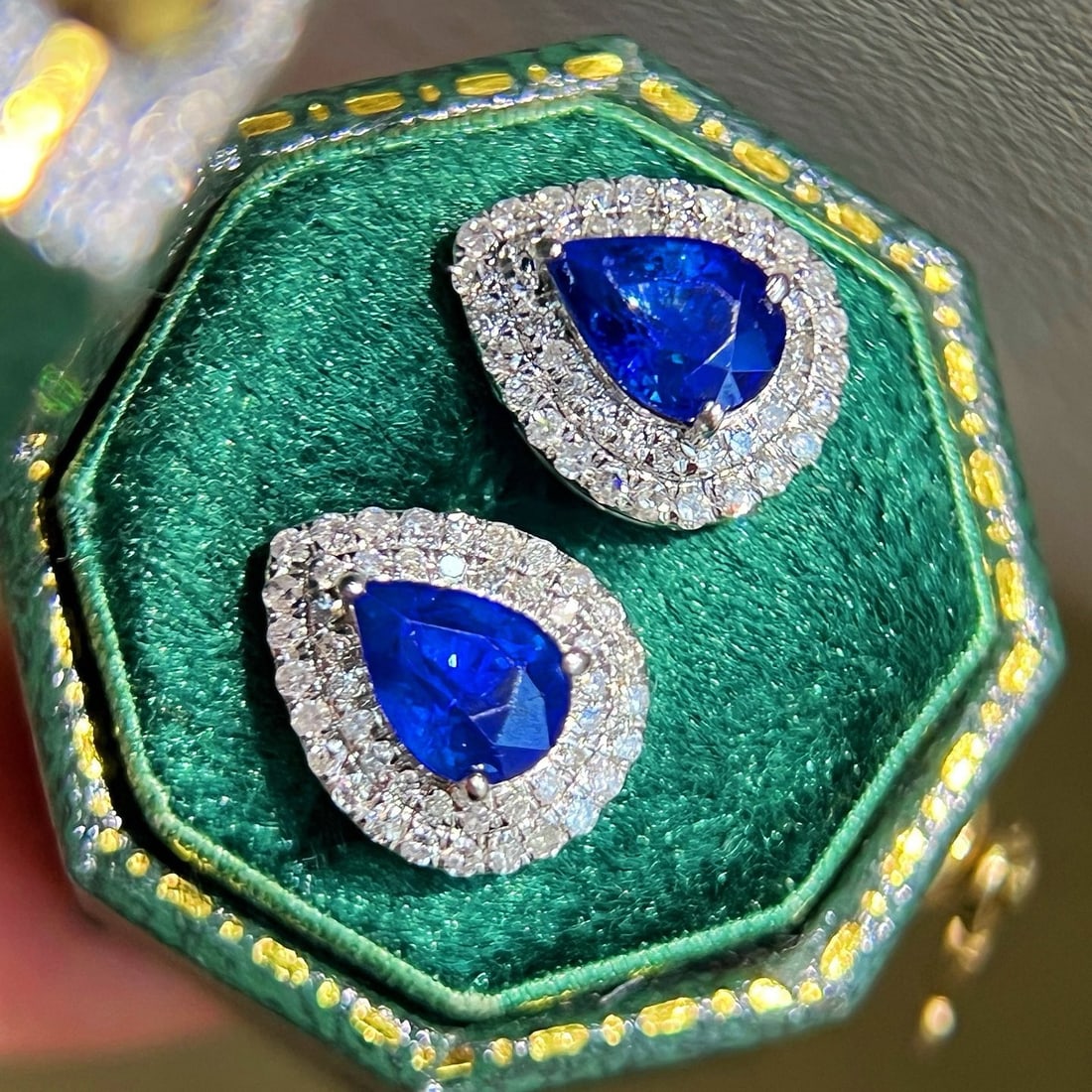 14k Gold 2.33 Ctw Vivid Blue Natural Sapphire & Diamond Earrings - 2