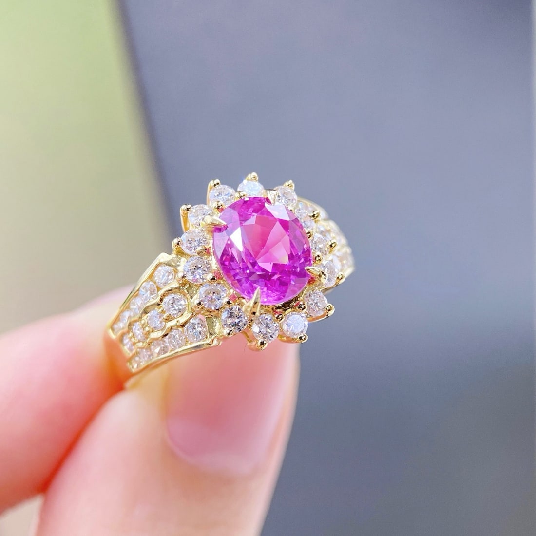 14k Gold 3.48 Ctw Natural Sapphire & Diamond Ring - 2