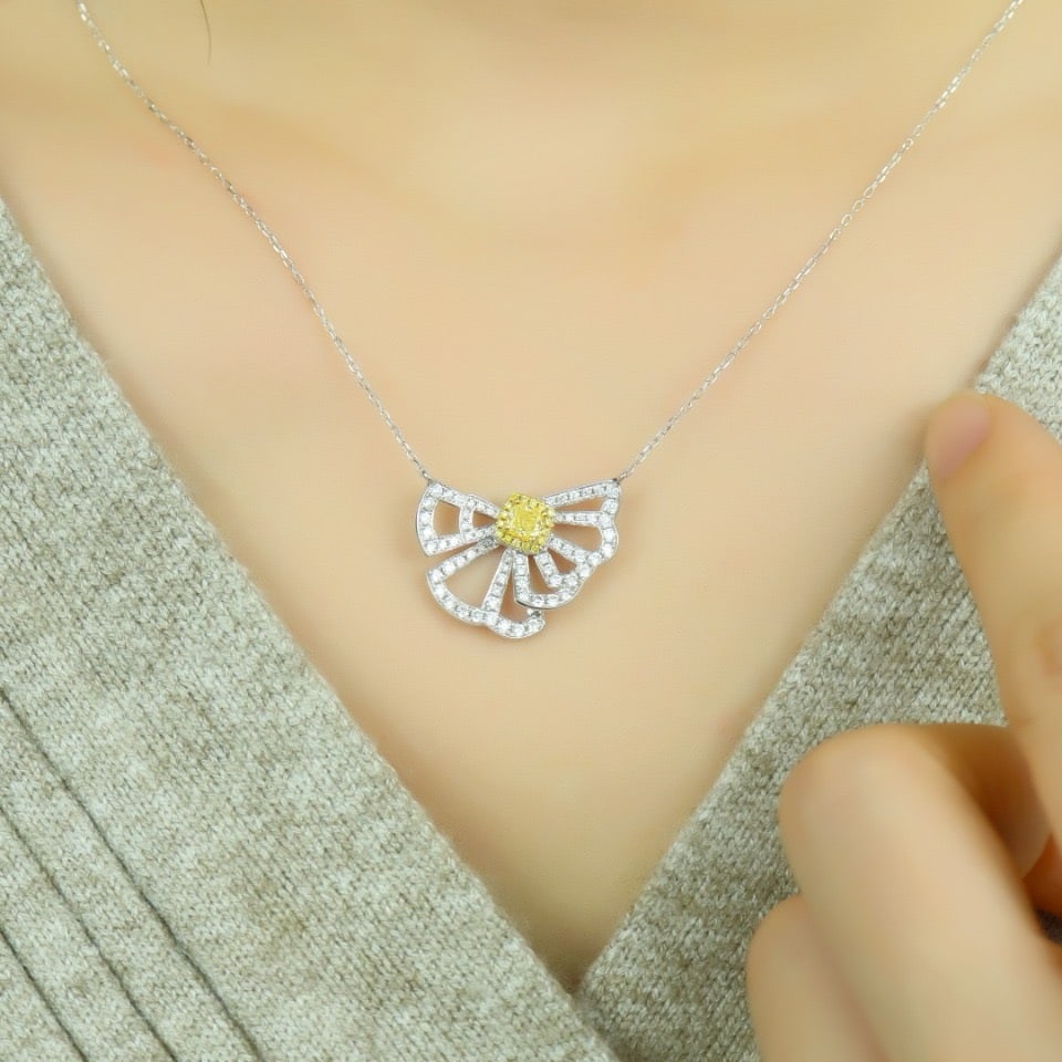14k Gold 0.84 Ctw Natural Yellow Diamond & Diamond Necklace - 5