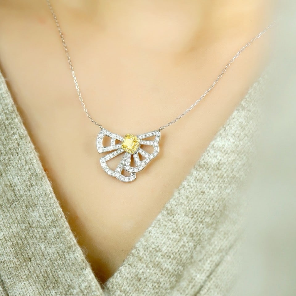 14k Gold 0.84 Ctw Natural Yellow Diamond & Diamond Necklace - 6