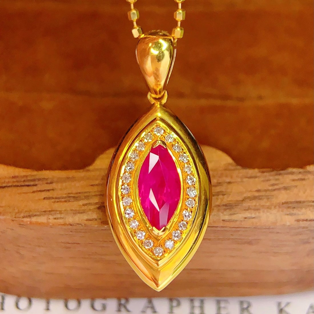 14k Gold 0.8 Ct Natural Ruby & Diamond Pendant( Without Chain ) - 2