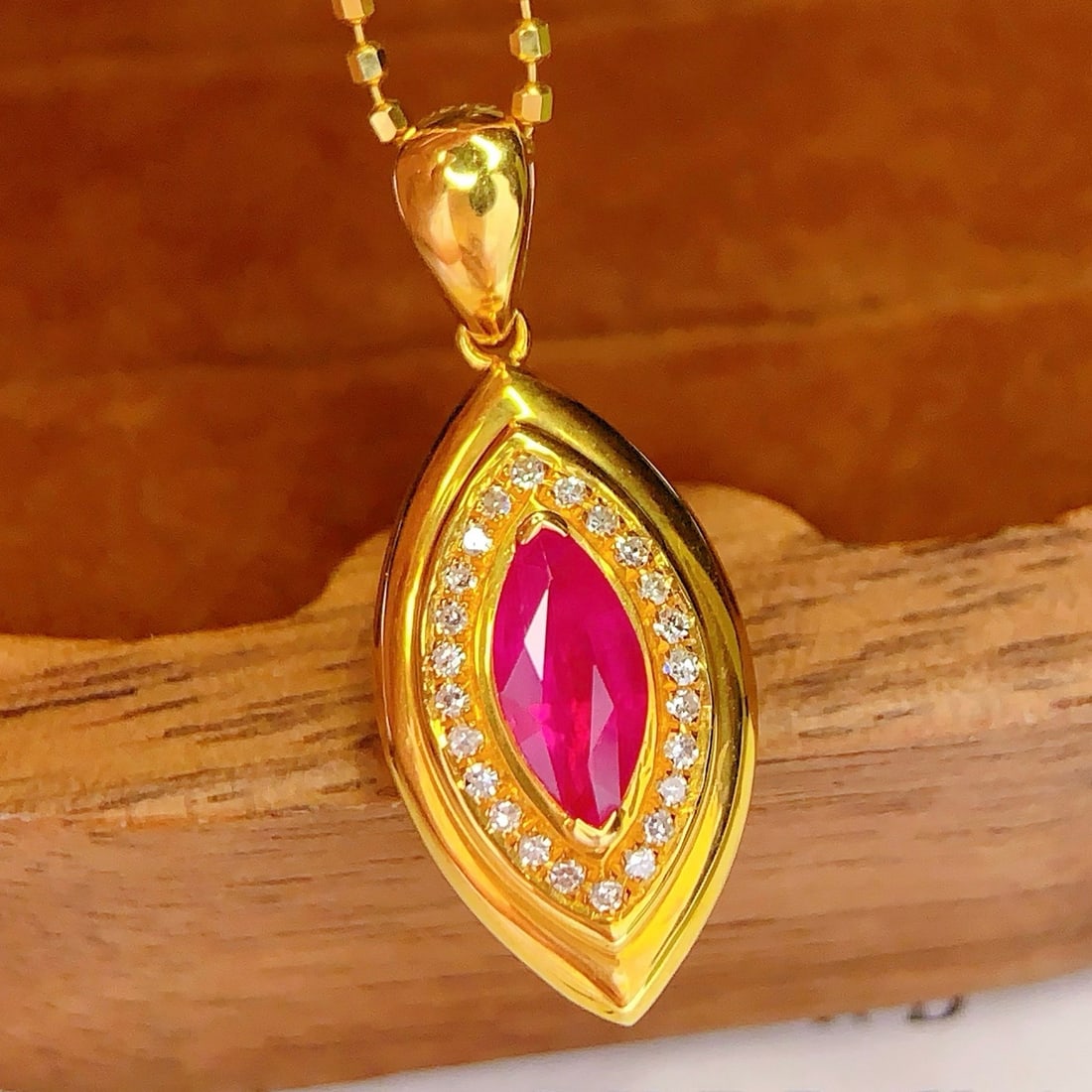14k Gold 0.8 Ct Natural Ruby & Diamond Pendant( Without Chain ) - 3