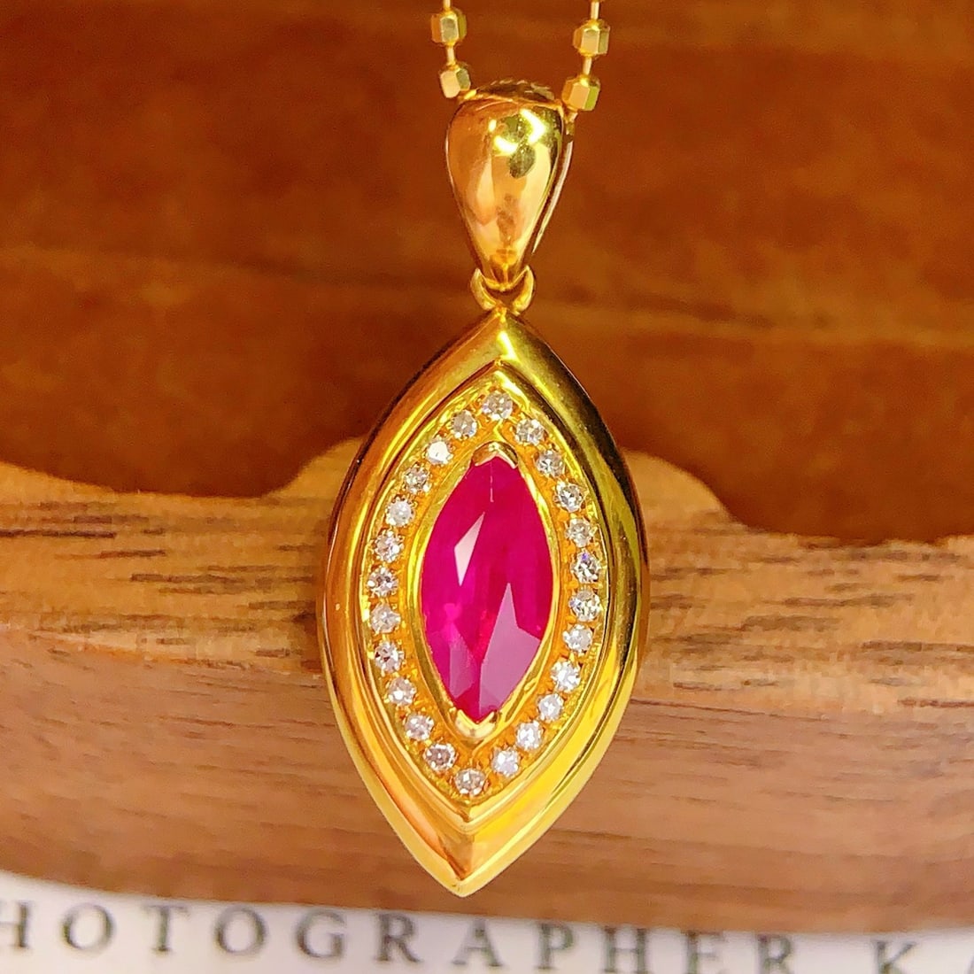 14k Gold 0.8 Ct Natural Ruby & Diamond Pendant( Without Chain ) - 6