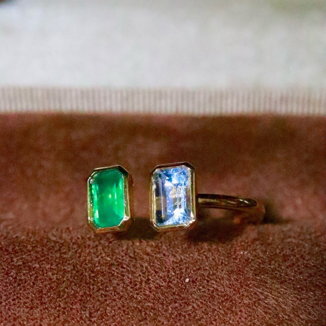 14k Gold 1.15 Ctw Natural Aquamarine & Emerald & Toi Et Moi Ring - 2