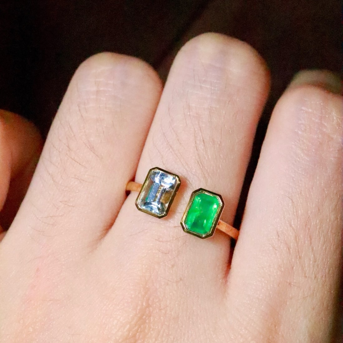 14k Gold 1.15 Ctw Natural Aquamarine & Emerald & Toi Et Moi Ring - 5