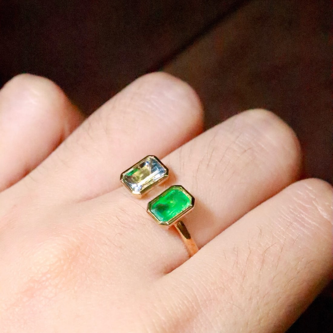 14k Gold 1.15 Ctw Natural Aquamarine & Emerald & Toi Et Moi Ring - 6